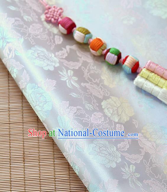 Asian Traditional Classical Pattern White Brocade Cloth Drapery Korean Hanbok Palace Satin Silk Fabric