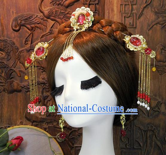 Chinese Handmade Classical Hair Accessories Ancient Wedding Bride Hairpins Complete Set for Women