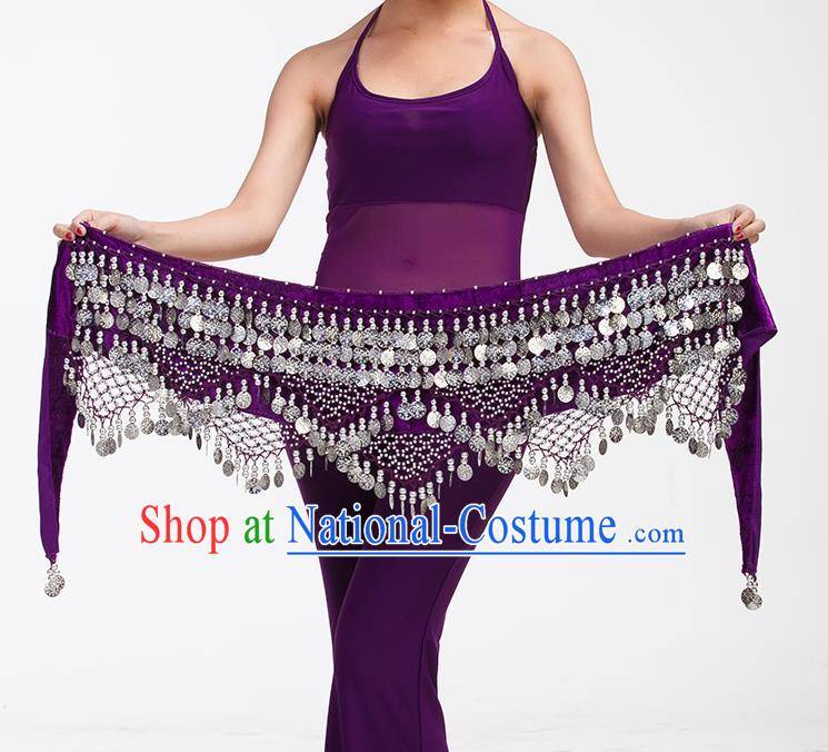 Asian Indian Belly Dance Paillette Purple Waistband Accessories India Raks Sharki Belts for Women
