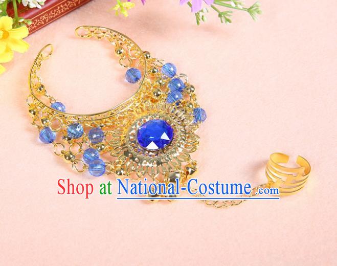 Asian Indian Belly Dance Accessories Bracelet India National Dance Blue Crystal Bangle for Women