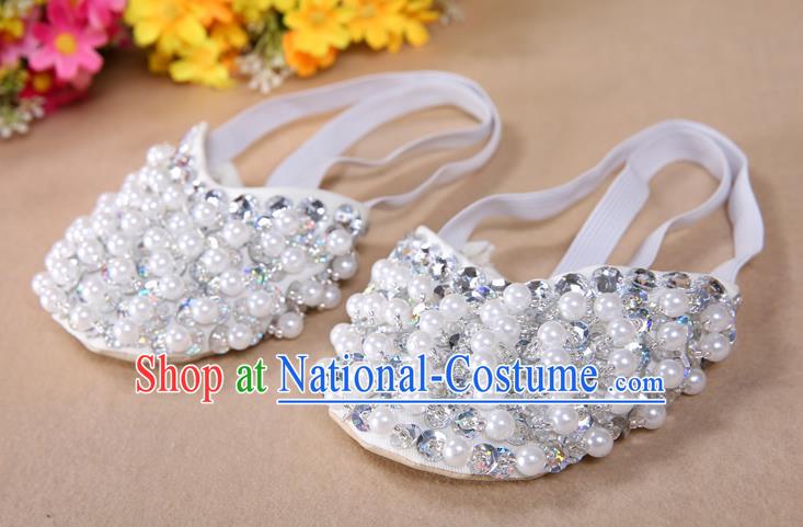 Asian Indian Belly Dance Shoes India Traditional Dance White Beads Soft Shoes for for Women