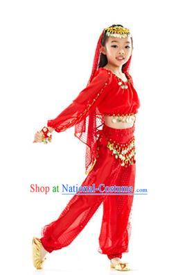 Asian Indian Belly Dance Uniform India Raks Sharki Dress Oriental Dance Red Clothing for Kids