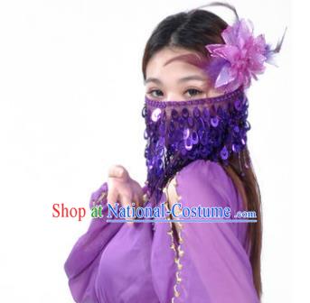 Indian Belly Dance Accessories Purple Paillette Yashmak India Traditional Dance Mask Veil for for Women
