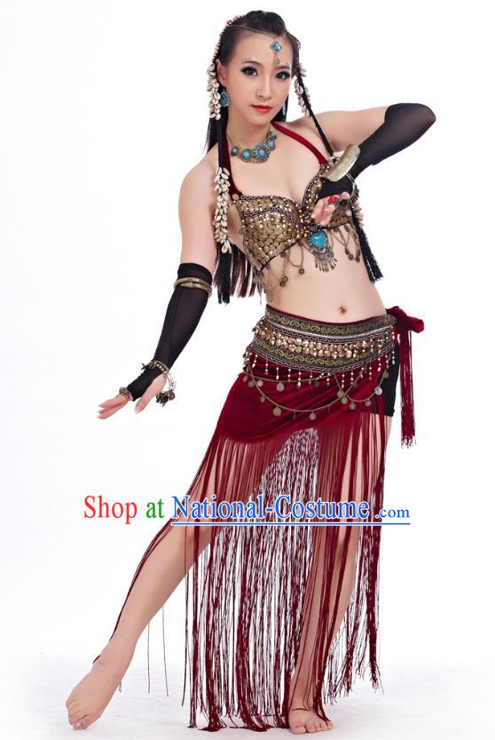 Asian Indian Belly Dance Primitive Tribe Dance Red Costume India Bollywood Oriental Dance Clothing for Women