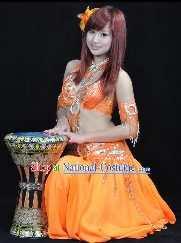 Indian Bollywood Belly Dance Orange Dress Clothing Asian India Oriental Dance Costume for Women