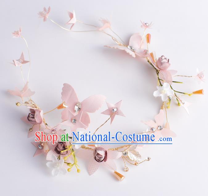 Handmade Classical Wedding Hair Accessories Bride Pink Butterfly Hair Clasp Headband for Women