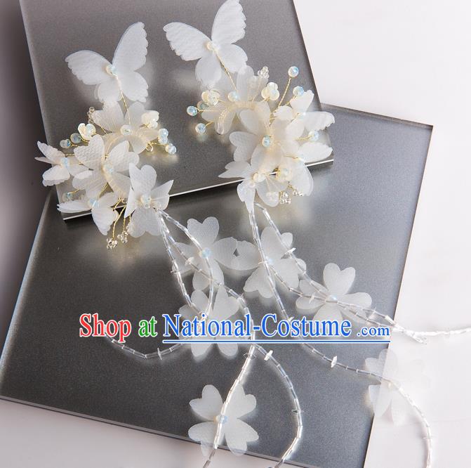 Handmade Classical Wedding Accessories Silk Butterfly Tassel Eardrop Bride Earrings for Women