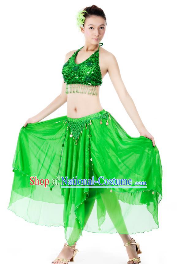 Indian Bollywood Belly Dance Green Tassel Dress Clothing Asian India Oriental Dance Costume for Women
