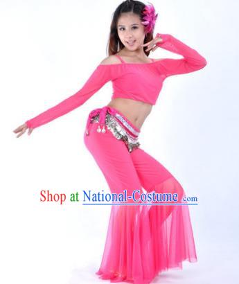 Indian National Belly Dance Rosy Uniform Bollywood Oriental Dance Costume for Women