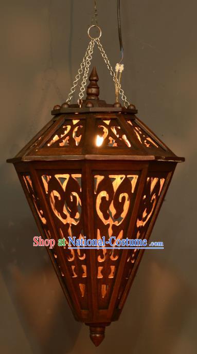 Traditional Thailand Handmade Carving Hanging Lantern Asian Wood Ceiling Lanterns Religion Lantern