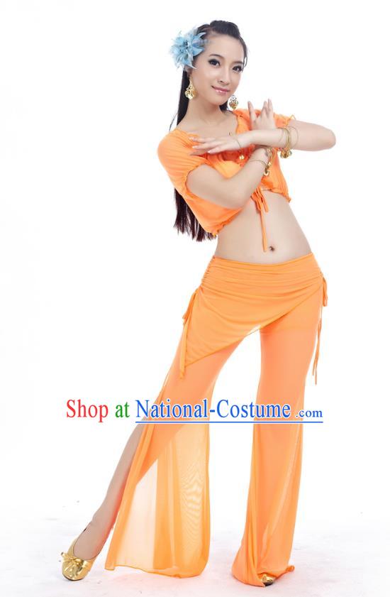 Indian Traditional Belly Dance Orange Costume India Oriental Dance Clothing for Women