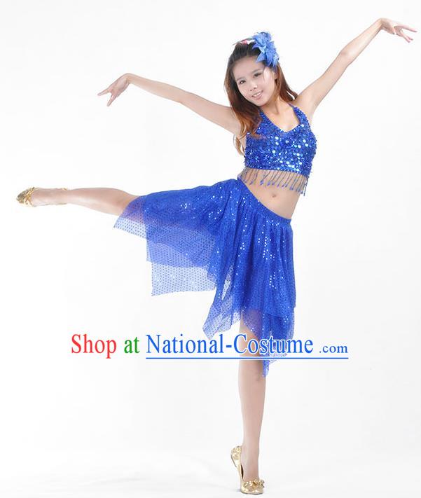 Traditional Indian Belly Dance Royalblue Sequin Clothing India Oriental Dance Costume for Women