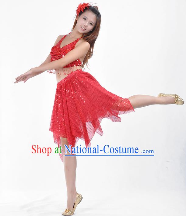 Traditional Indian Belly Dance Red Sequin Clothing India Oriental Dance Costume for Women