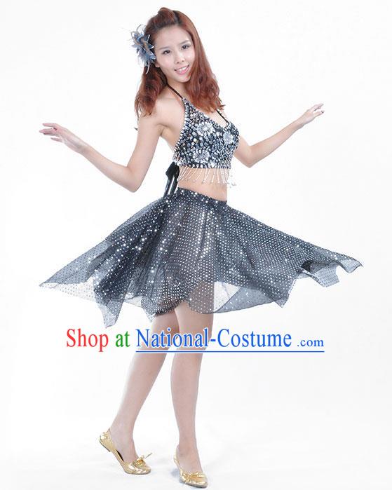 Traditional Indian Belly Dance Argentate Sequin Clothing India Oriental Dance Costume for Women