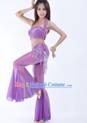 Traditional Indian Belly Dance Training Clothing India Oriental Dance Lilac Outfits for Women