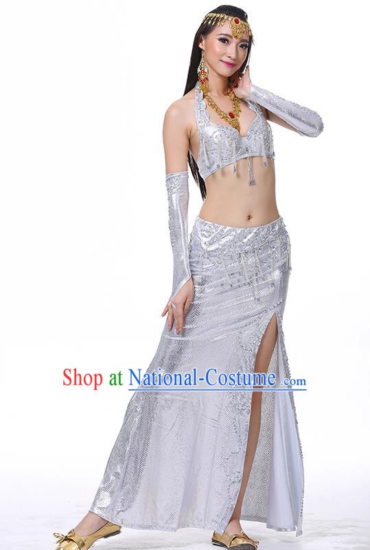 Traditional Oriental Dance Performance White Dress Indian Belly Dance Costume for Women