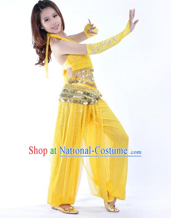 Traditional Indian Stage Performance Yellow Uniforms Oriental Belly Dance Costume for Women