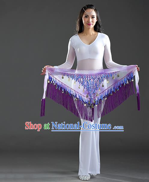 Indian Belly Dance Purple Sequin Fichu Scarf Belts India Raks Sharki Waistband for Women