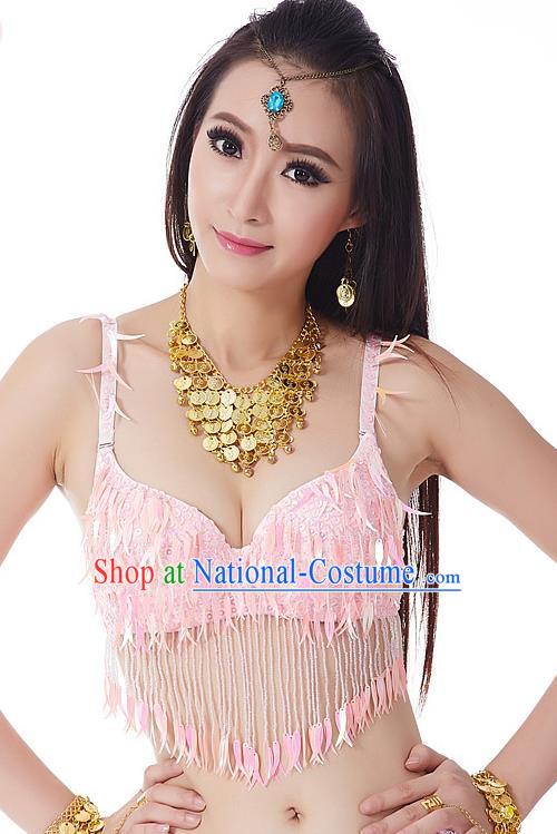 Indian Belly Dance Pink Beading Brassiere Asian India Oriental Dance Costume for Women