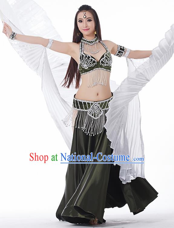 Traditional India Oriental Bollywood Dance Velvet Costume Indian Belly Dance Olive Green Dress for Women