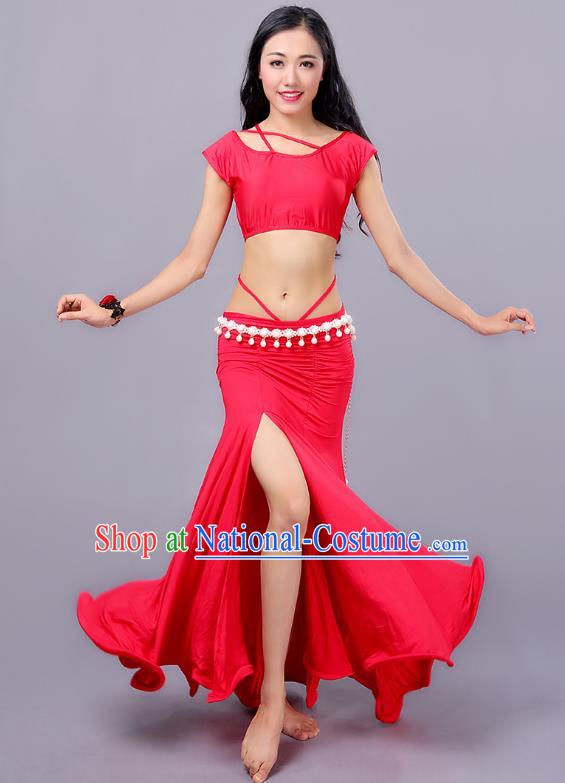 Indian Traditional Belly Dance Costume Classical Oriental Dance Red Dress for Women