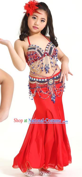 Indian Traditional Children Belly Dance Costume Classical Oriental Dance Red Dress for Kids