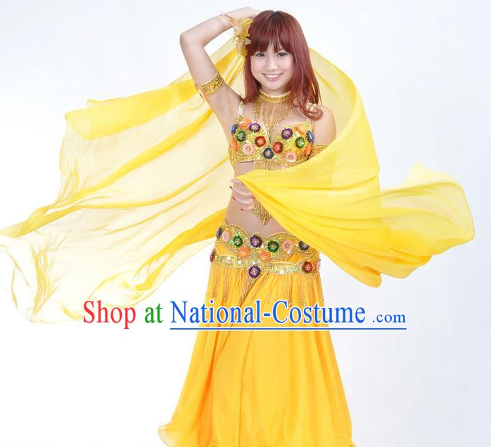 Indian Traditional Belly Dance Performance Costume Classical Oriental Dance Yellow Dress for Women