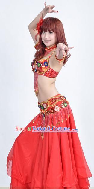 Indian Traditional Belly Dance Performance Costume Classical Oriental Dance Red Dress for Women