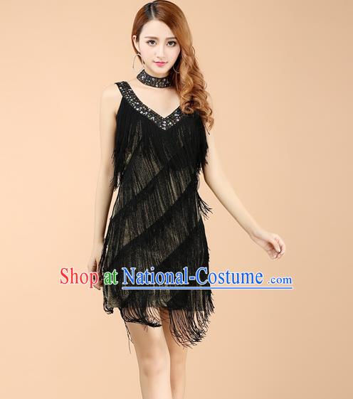 Top Modern Latin Dance Black Dress Ballroom Dance Costume for Women