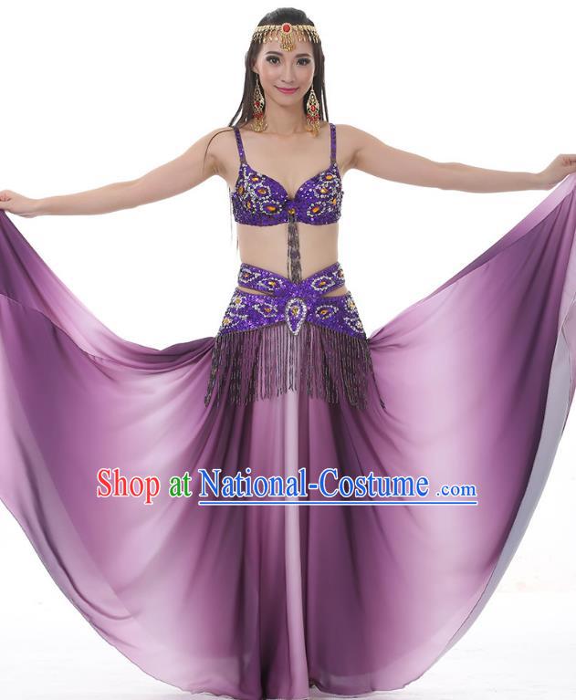 Traditional Bollywood Belly Dance Gradient Purple Dress Indian Oriental Dance Costume for Women
