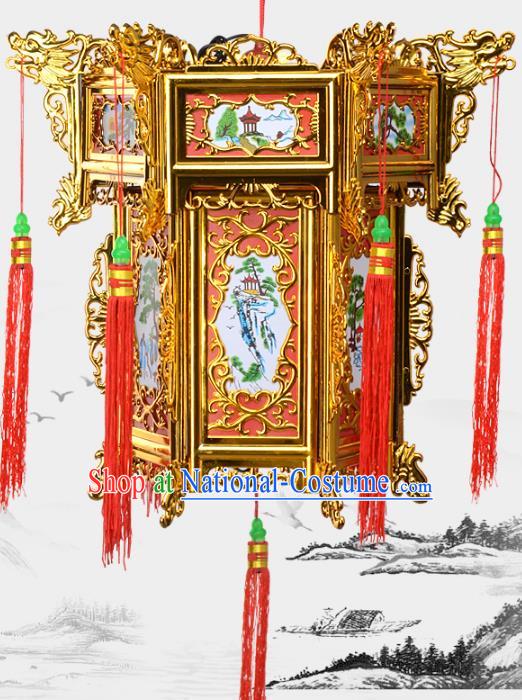 Chinese Handmade Golden Palace Lanterns Traditional New Year Hanging Lantern