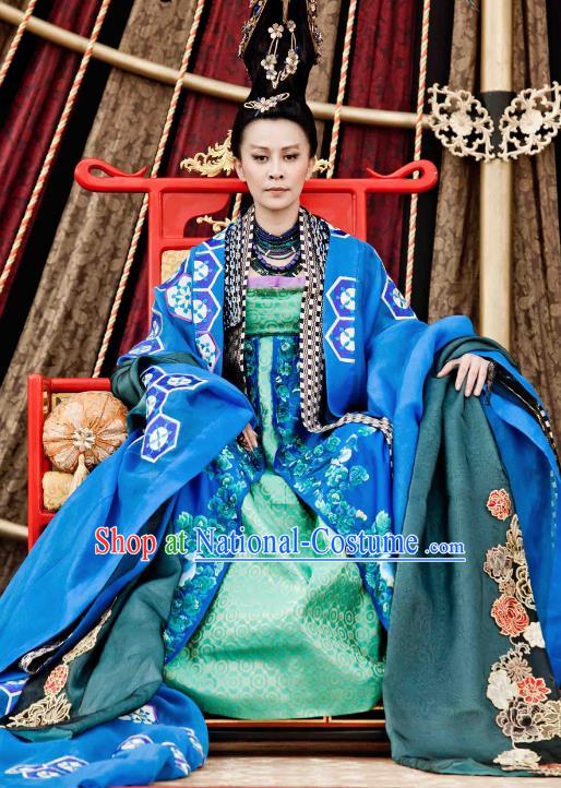 Chinese Ancient Tang Dynasty Emperor Wu Zetian Hanfu Dress Empress Tailing Embroidered Historical Costume for Women