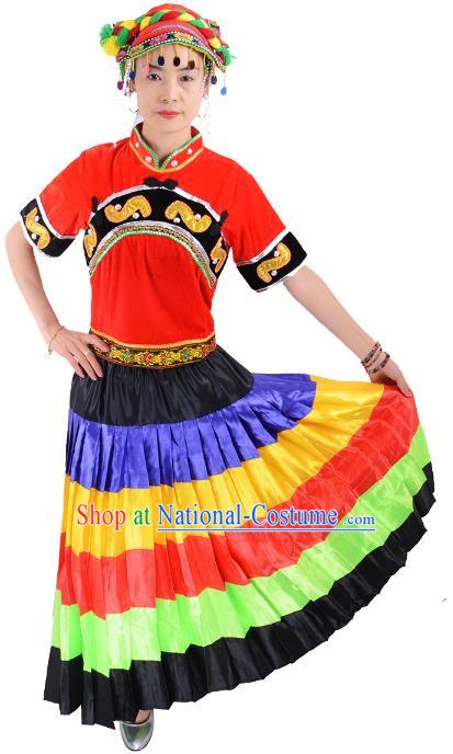 Traditional Chinese Yi Nationality Dance Costume, Female Folk Dance Yi Ethnic Minority Clothing for Women