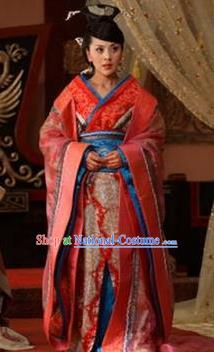 Ancient Traditional Chinese Han Dynasty Imperial Consort Embroidered Hanfu Dress Replica Costume for Women