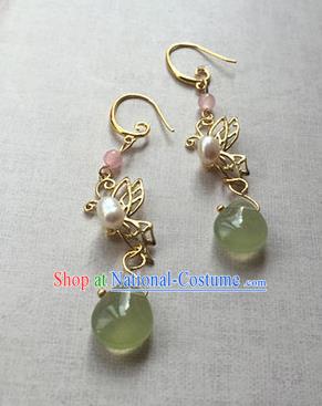 Chinese Ancient Handmade Accessories Hanfu Earrings Green Crystal Tassel Eardrop for Women