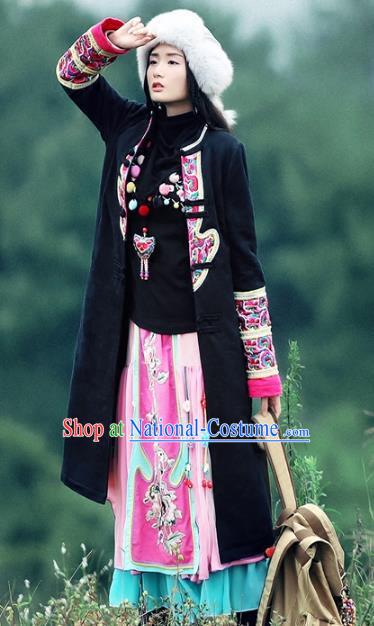Traditional China National Costume Chinese Tang Suit Black Dust Coats for Women