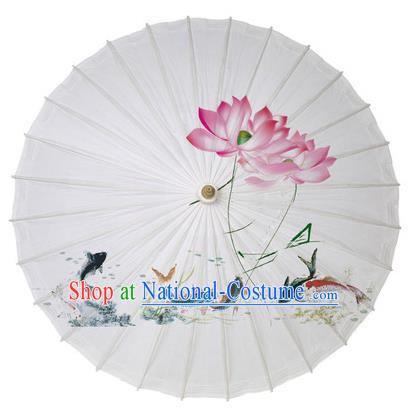 Chinese Handmade Paper Umbrella Folk Dance Printing Lotus Fish Oil-paper Umbrella Yangko Umbrella