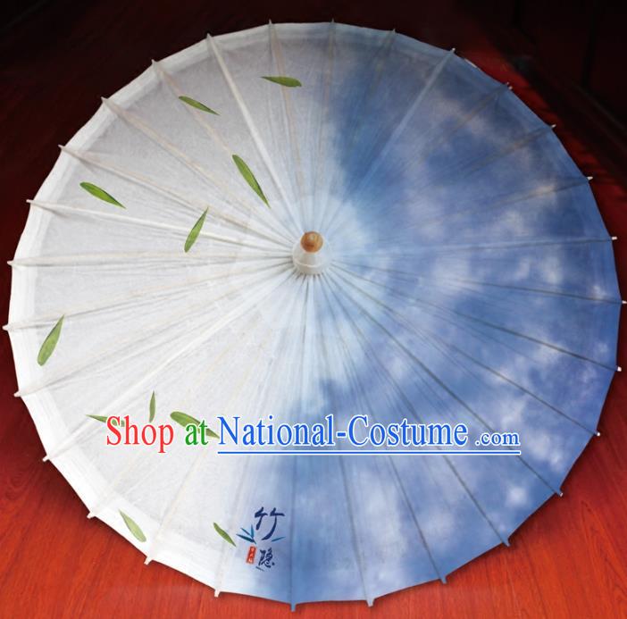 Chinese Traditional Artware Paper Umbrella Printing Bamboo Leaf Blue Oil-paper Umbrella Handmade Umbrella