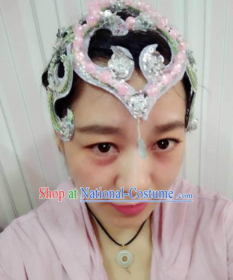 Chinese Traditional Classical Dance Hair Accessories Folk Dance Yangko Pink Flowers Headwear for Women