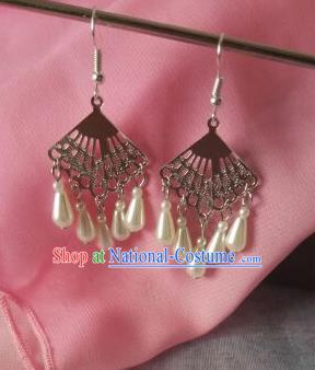 China Ancient Palace Accessories Classical Pearls Earrings Chinese Traditional Hanfu Eardrop for Women