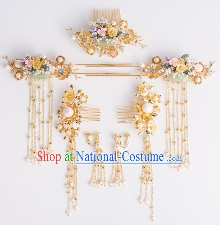 Chinese Traditional Wedding Hair Accessories Ancient Bride Tassel Hairpins Xiuhe Suit Headwear for Women