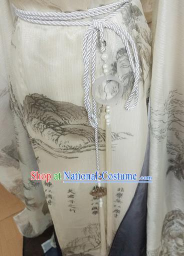 Chinese Ancient Handmade Jade Ring Waist Accessories Hanfu Waist Pendant Strap Waistband for Men for Women