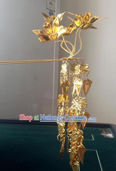 Traditional Chinese Miao Nationality Golden Flowers Hair Clip Hanfu Tassel Hairpins Hair Accessories for Women