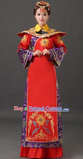 Traditional Chinese Ancient Empress Costume Qing Dynasty Manchu Queen Historical Clothing and Headpiece Complete Set