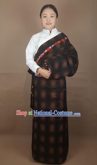 Chinese Traditional Zang Nationality Costume, China Tibetan Heishui Dance Clothing for Women