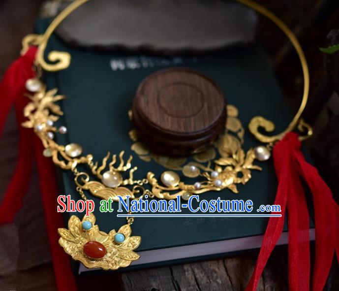 Handmade Chinese Traditional Accessories Hanfu Golden Wedding Necklace for Women