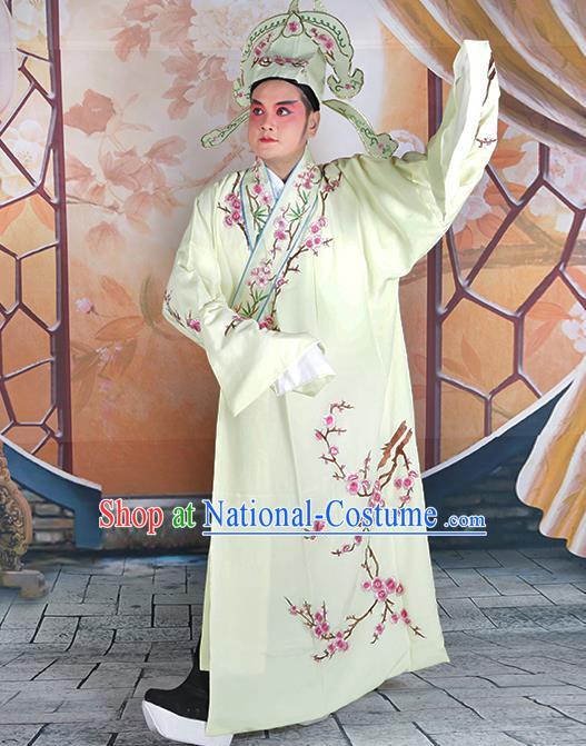 Professional Chinese Peking Opera Niche Costume Traditional Peking Opera Plum Blossom Yellow Robe and Hat for Adults