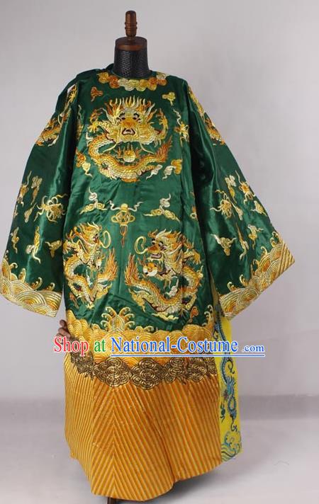 Professional Chinese Peking Opera Old Men Costume Prime Minister Green Embroidered Robe for Adults