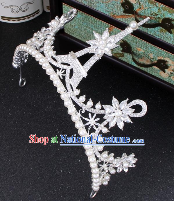 Top Grade Bride Hair Accessories Wedding Pearls Royal Crown for Women