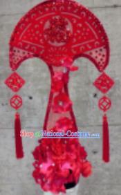 Halloween Cosplay Palace Red Fan Hair Accessories Chinese Catwalks Deluxe Hat Headwear for Women